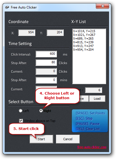 Select Left/Right Button & Start Auto Click