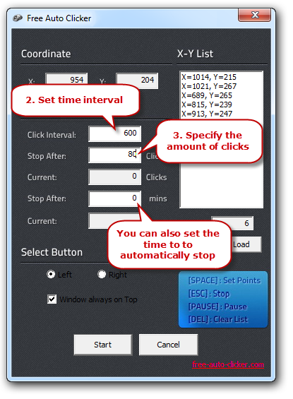 Setting time constraints for clicking tasks