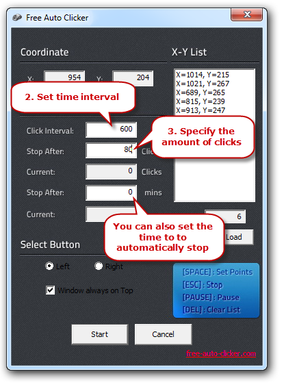 Set the intervals of time